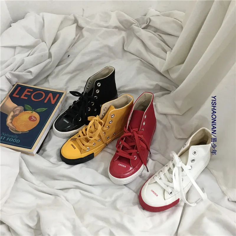 2019 spring and autumn new Korean high-top canvas shoes women wild retro Yamamoto style students white | Обувь