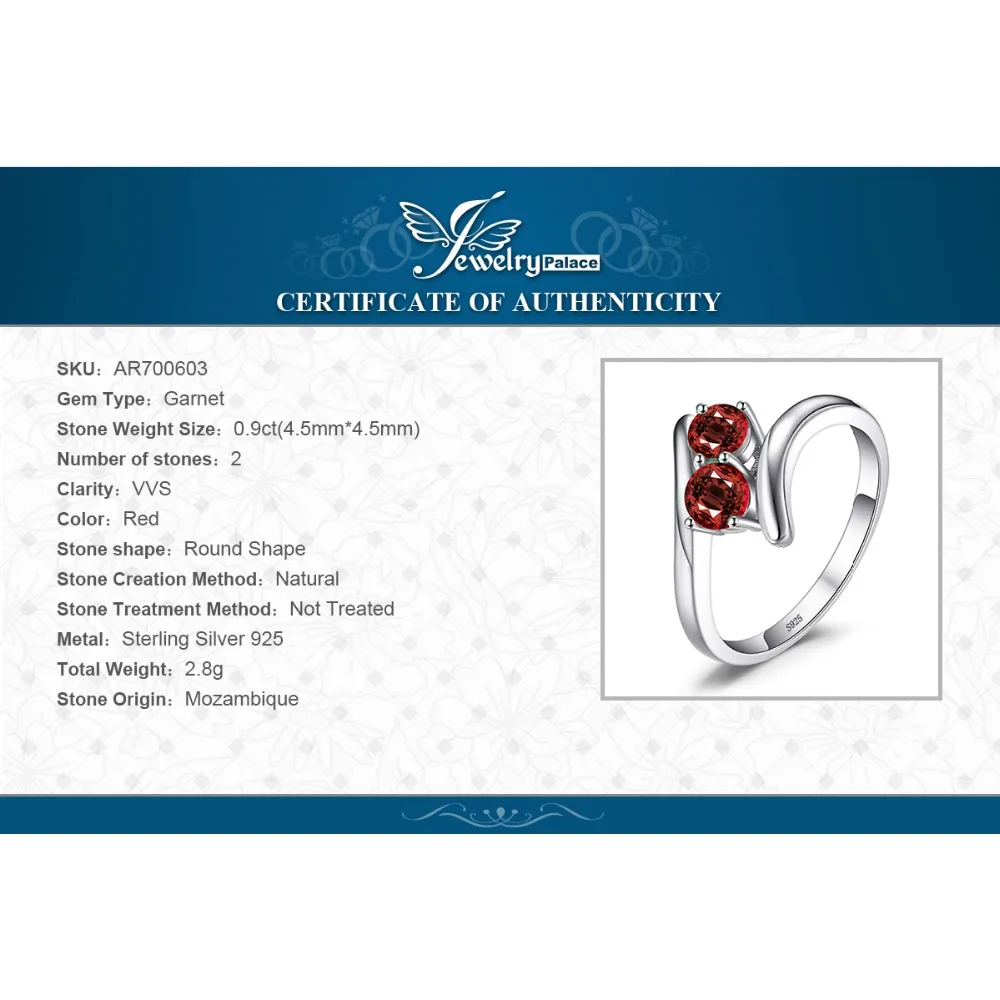 Jewelrypalace модные 0.95ct красных гранатов 2 камень Обручальные кольца Кольца For Love