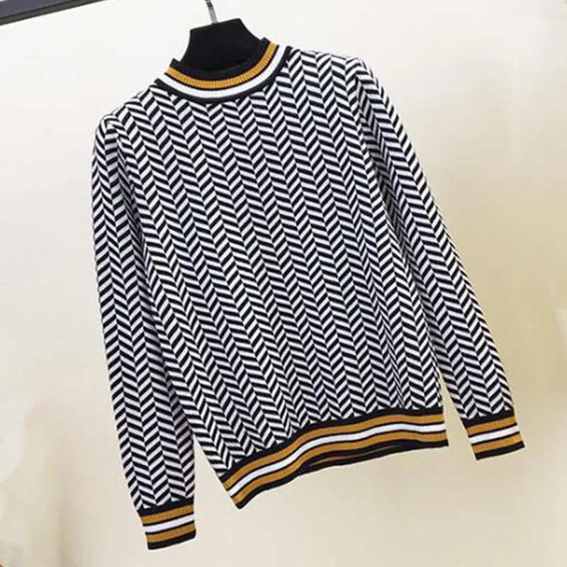 2019 New Europe and America Striped splice knit sweater Women Spring autumn fashion Leisure loose Knit pullover cc447 | Женская одежда