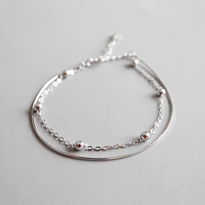 2019 Luxury 100% Pure 925 Sterling Silver Fashion Women's Jewelry Double Layer Beads Bracelet For Gift Girls Lady | Украшения и