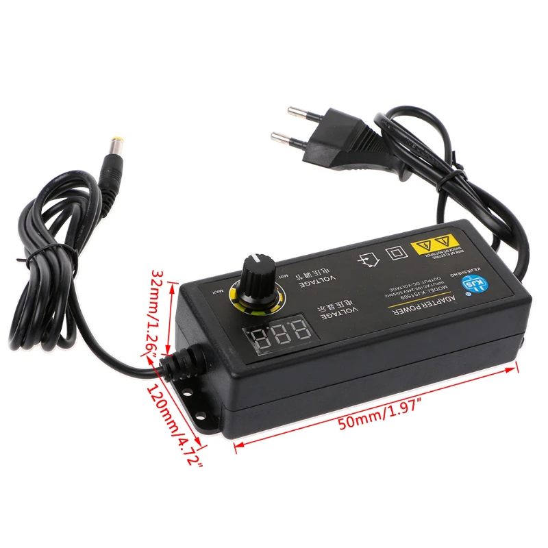 

60W 3-24V Adjustable Adapter With Display Screen Of Voltage DC5.5x2.1/2.5mm