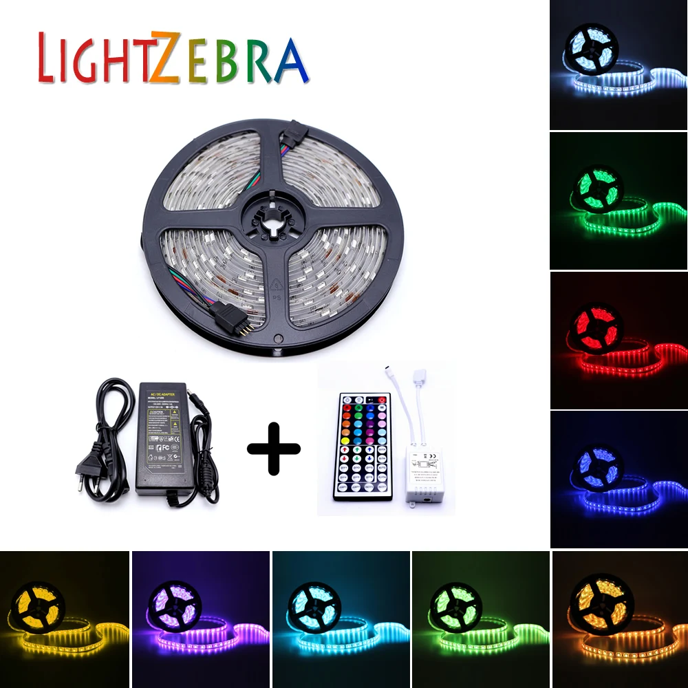 LED Strip Light RGB 5050 SMD Flexible Ribbon Stripe 5M Tape Diode Full set include DC12V Remote Controller Adapter EU US | Лампы и