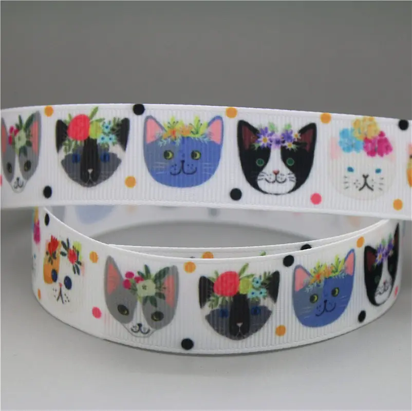 DHK 7/8 'ɵ ярдов кошка собака Валентина печатных grosgrain ленточный аксессуар hairbow