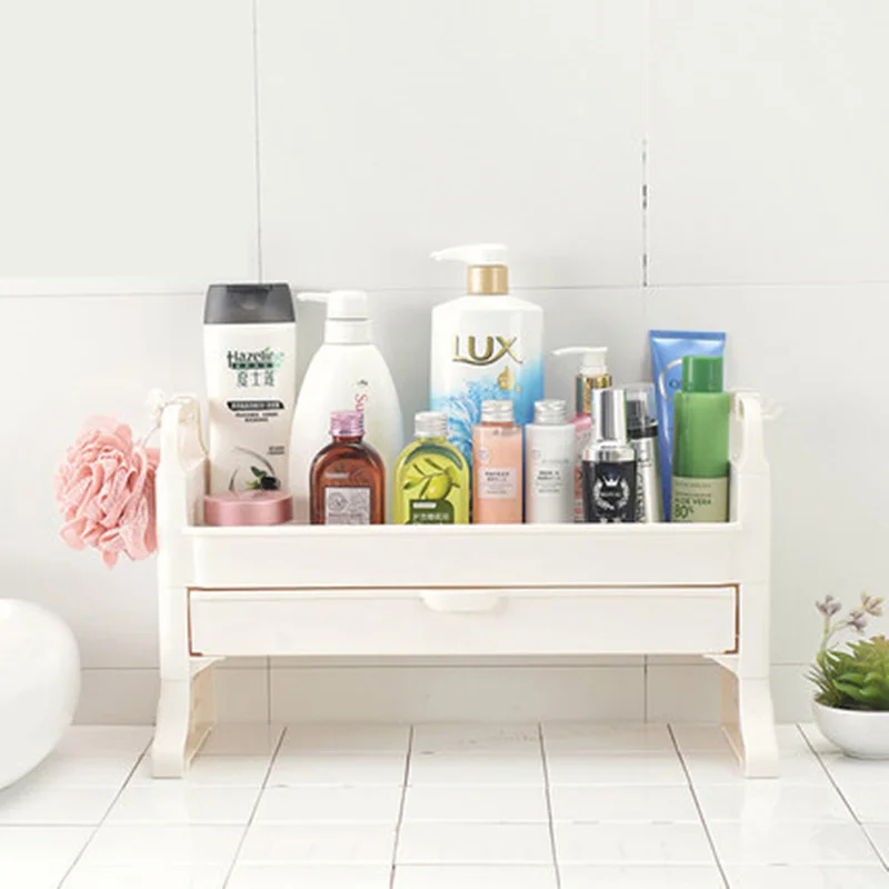 

High quality plastic 2 layers toilet storage rack with drawer Makeup Organizer desktop shelf kitchen Bathroom Accessories