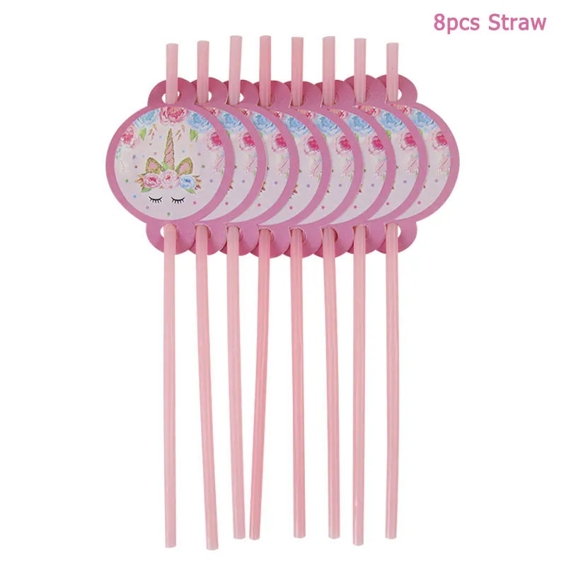 8pcs straws Детский день рождения Единорог вечерние украшения Единорог Рог торт Топпер повязка на голову для свадьбы или «нулевого дня рождения» вечерние поставки 1st Декор ко дню рождения - Цвет: 8pcs straws
