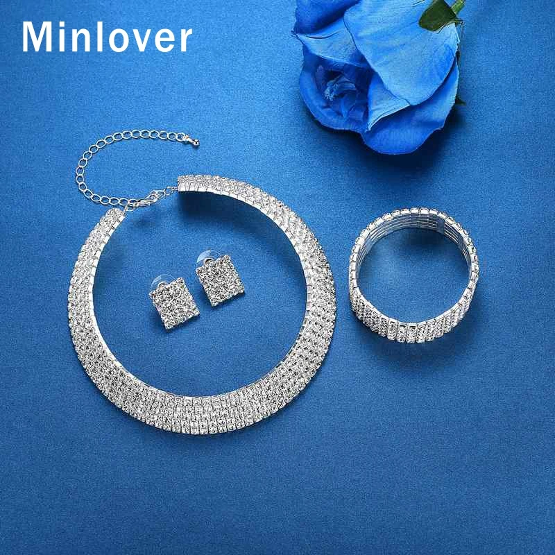 Набор свадебных украшений Minlover Bling ожерелье серьги браслет для женщин свадебные
