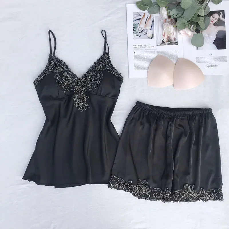 black set Fiklyc нижнее белье Мягкие Сексуальные Женские Подтяжки пижамы наборы мода Новое поступление Лето Без Рукавов ночное белье наборы для женщин - Цвет: black set