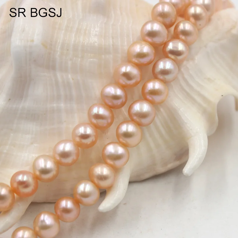 Free Ship 4-11mm Wholesale Nearly Round Natural Freshwater Pearl Jewelry DIY Beads Pink Pearls Strand 15&quot | Украшения и
