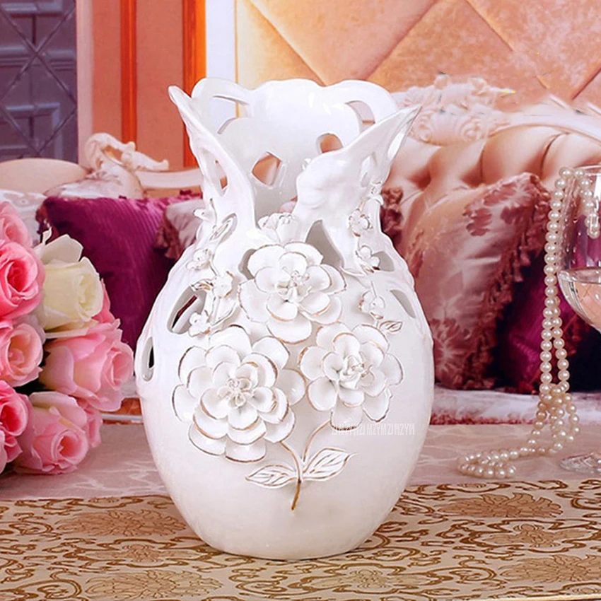 

3D Цветочный узор в Европейском стиле, керамические белые вазы, украшения для свадьбы, новоселье, подарок, Цветочная бутылка, украшение для г...