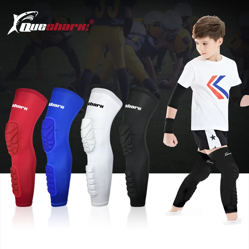 

Queshark Kids Children Teenagers Sports Long Crashproof Honeycomb Kneepads Compression Leg Sleeves Baketball Knee Supports