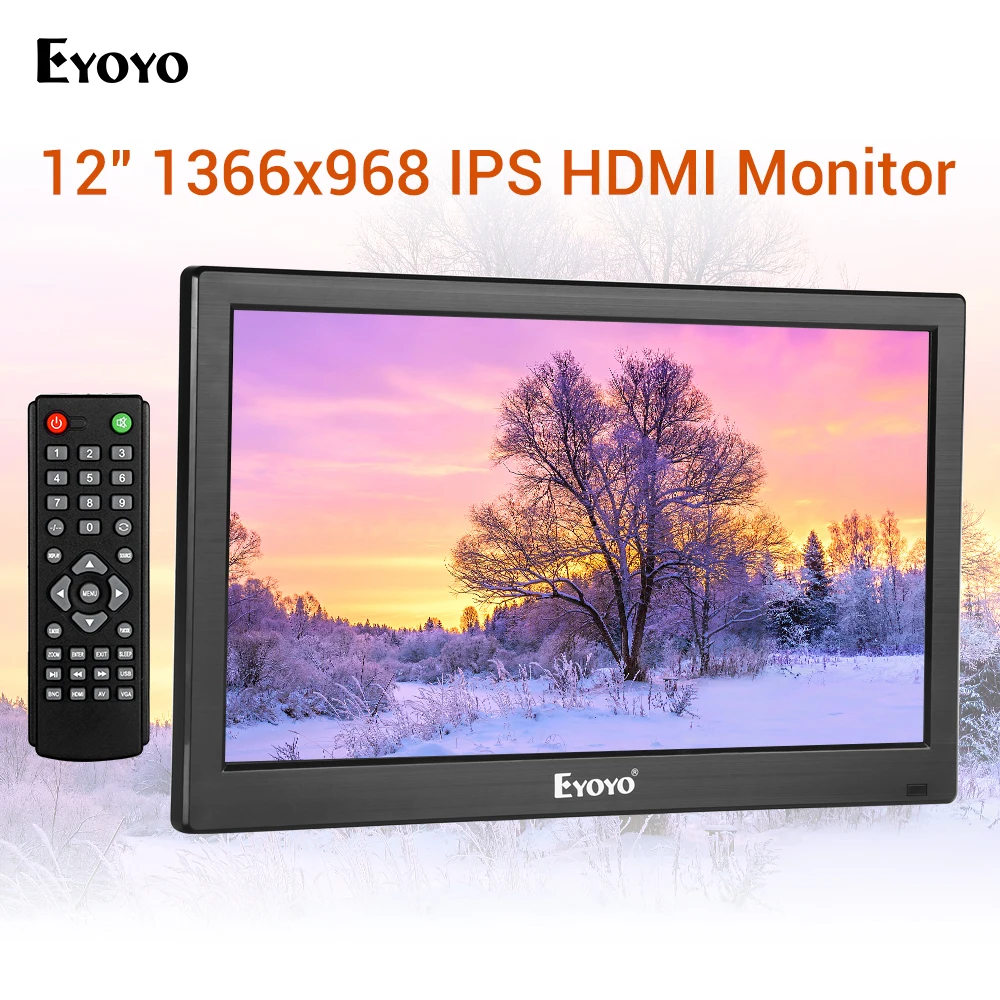 Eyoyo 12 дюймов HDMI tv монитор портативный домашний офис 1366x768 ips ЖК экран VGA вход пульт