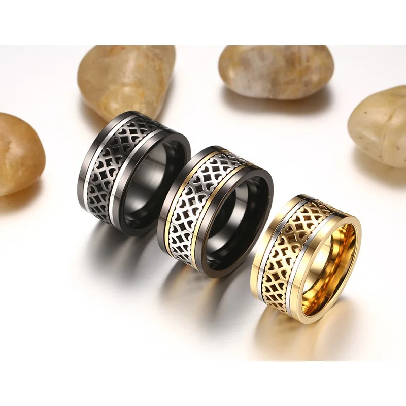 Geoaray Black Rotatable Stainless Steel Finger Rings For Men Heart Hollow Party Birthday Gift Relationship Jewelry | Украшения и