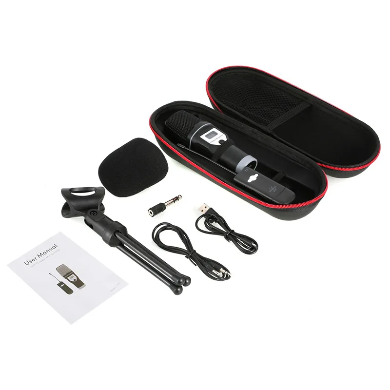 USB-звуковая карта UHF беспроводной микрофон со штативом для аудио компьютера