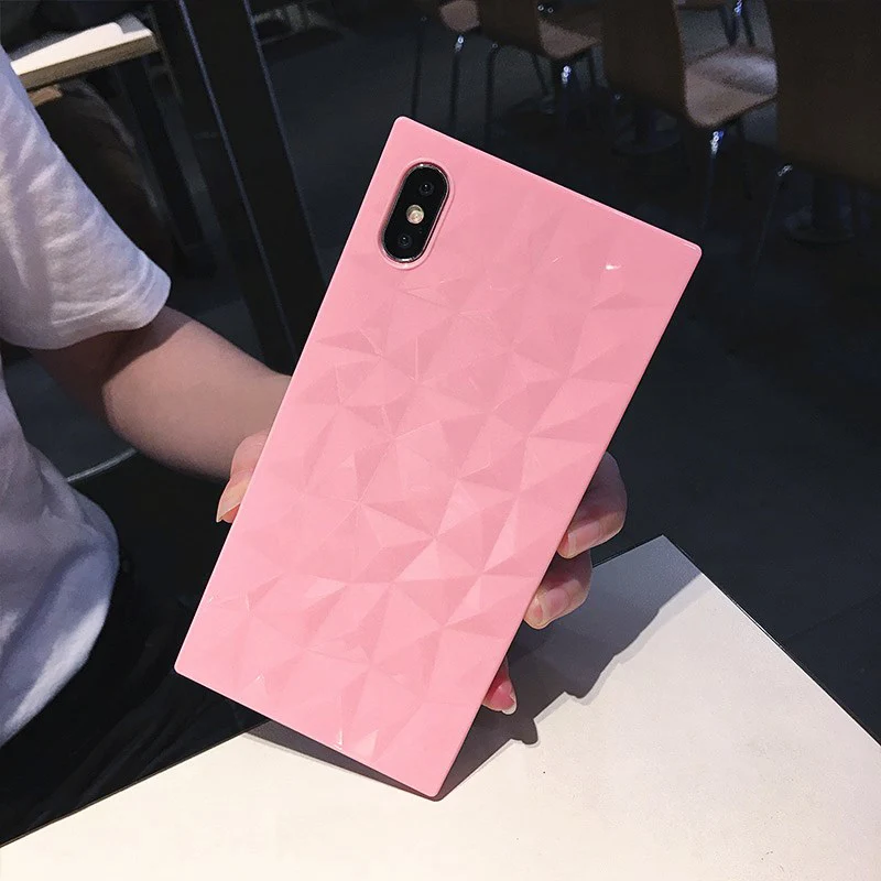 Чехол для телефона N1986N для iPhone 6, 6s, 7, 8 Plus, X, XR, XS Max, модный, с алмазной текстурой, квадратный дизайн, прозрачный, мягкий, ТПУ, для iPhone X, Fundas - Цвет: pink