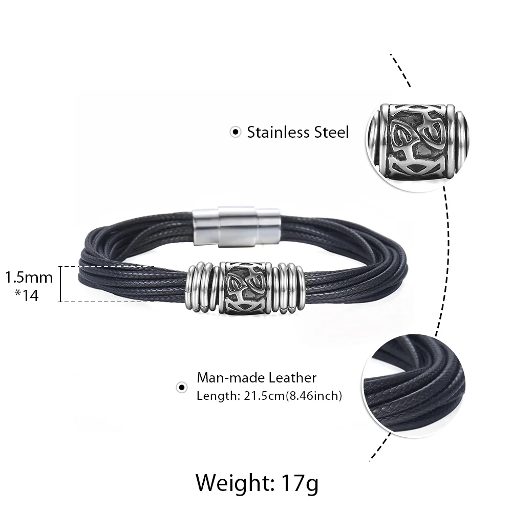 Уникальная ручная работа браслет из кожи и нержавеющей стали многослойная