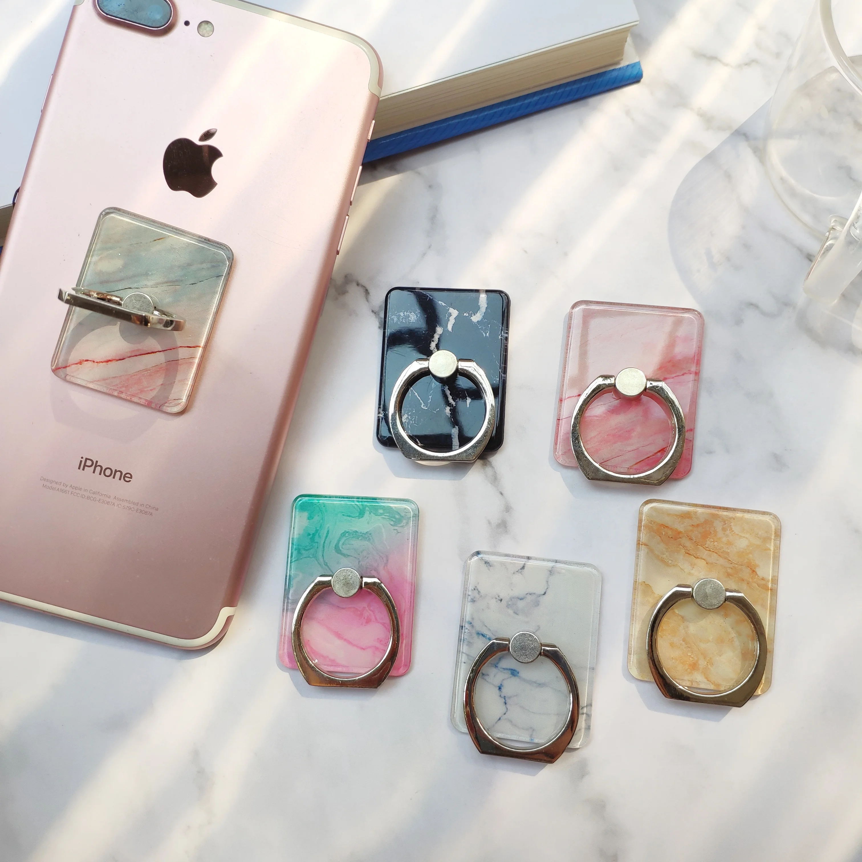 Bling Crystal Marble Finger Ring Holder 360 Поворот мобильный телефон Подставка для пальцев