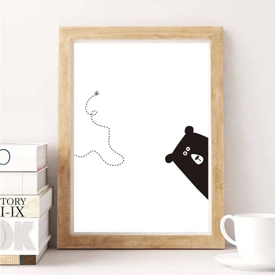 Минималистичный модульный Фотофон с рисунком черно белого животного медведя