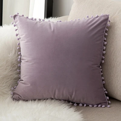 Toon purple 30x50/45x45/55x55/40x60 см сплошной цвет помпон вельветовый чехол для подушки наволочка волосы шарики подушка с кисточками крышка бахрома домашний декор - Цвет: Toon purple
