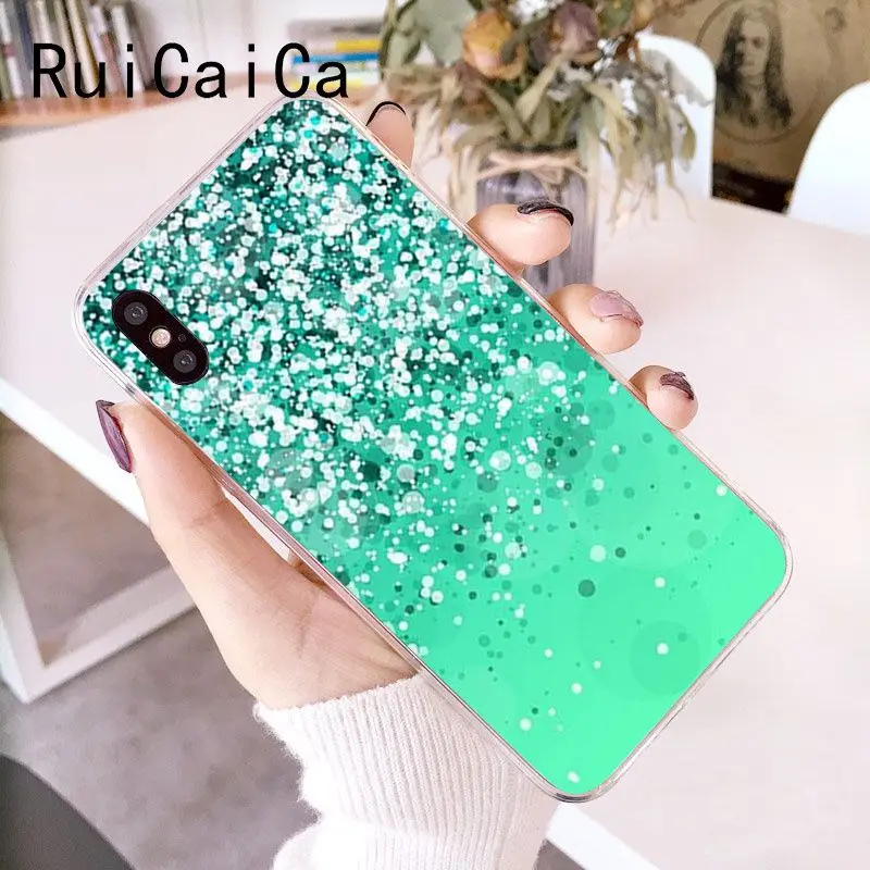RuiCaiCa Silver Green stripe Glitter cool Soft Shell Phone Cover for iPhone 8 7 6 6S Plus X XS MAX 5 5S SE XR 10 Cases | Мобильные