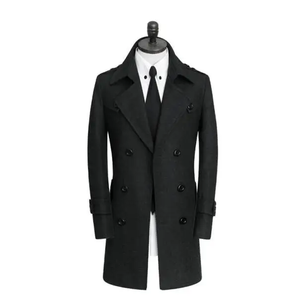 

Double-breasted woolen coat men trench coats long sleeves overcoat mens cashmere coat casaco masculino inverno erkek england