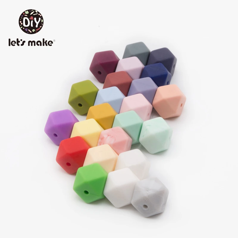 MIX Let' s Make 50 шт Bpa бесплатные силиконовые бусины пищевого качества Силиконовые Прорезыватели 14 мм шестигранные Diy ожерелье соска цепь ребенок прорезыватель - Цвет: MIX