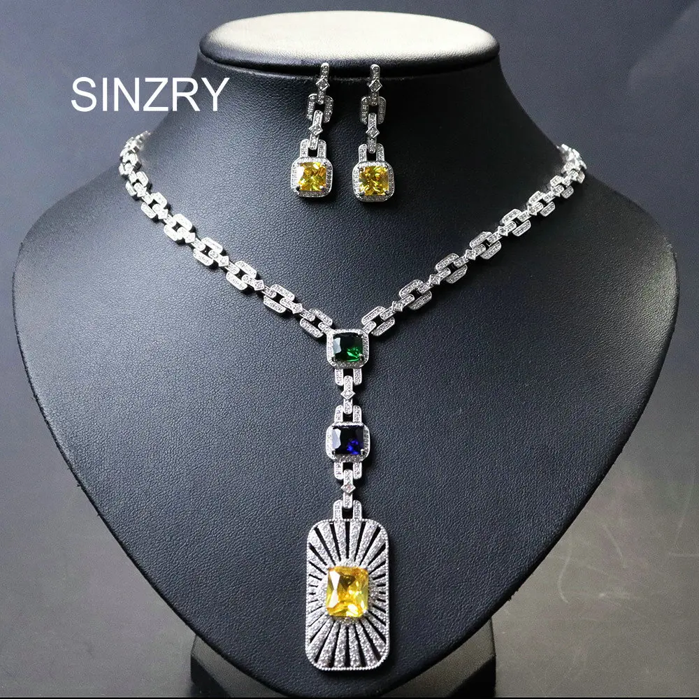 

SINZRY bridal jewelry set new colorful cubic zirconia bohemia stylish geometry vintage wedding necklace earring jewelry sets