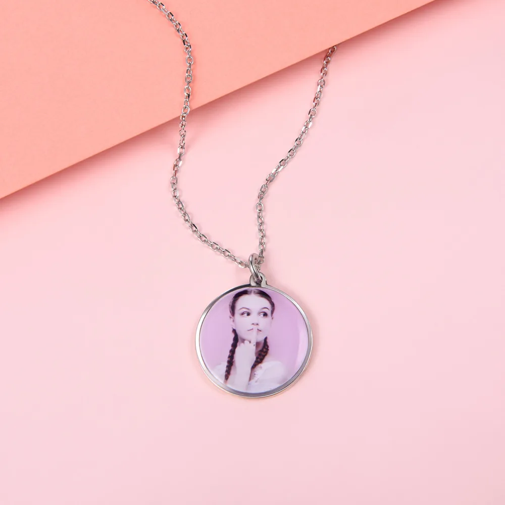 Kpop Personalized Custom Engraved Picture Pendant Necklace Anniversary Love Gifts 925 Sterling Silve Round Photo 6280B | Украшения и