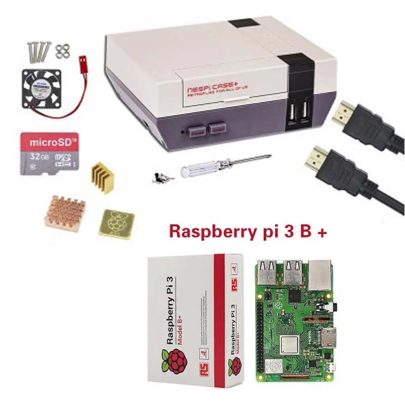 Новый NESPi чехол + Raspberry Pi 3 Model B Наборы 16/SD картой памяти на 32 ГБ вентилятор