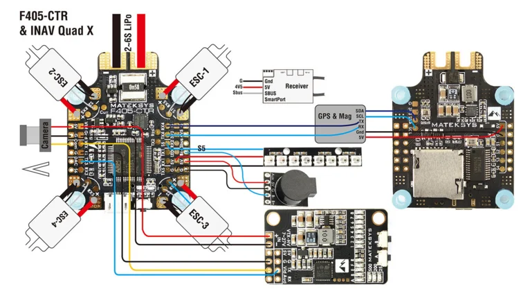 Matek Systems BetaFlight F405-CTR F405 CTR Контроллер полета встроенный PDB OSD 5 V/2A BEC ток Сенсор для дистанционно управляемого мультикоптера