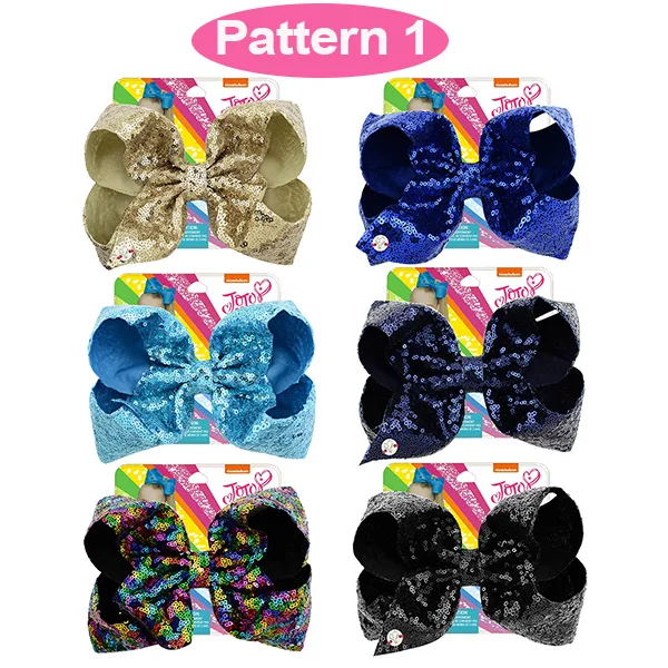Pattern1 8 дюймов JOJO блестки повязки для волос с блестками большой бант с аллигатором клип для девочек Дети женские аксессуары для волос ручной работы шикарный бант - Цвет: Pattern1