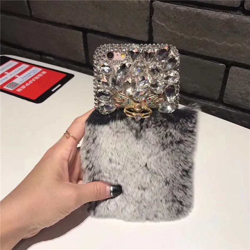 LaMaDiaa роскошный Теплый мягкий меховой чехол для телефона для iPhone 11 Pro Max XR 6 6s Bling Diamond чехол-держатель с кольцом для iPhone 6 6s 7 8 Plus