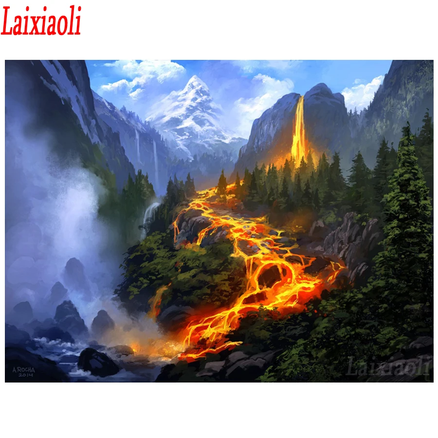 Алмазная 5D Вышивка крестиком Вулкан лавовый пейзаж украшение для дома алмазная