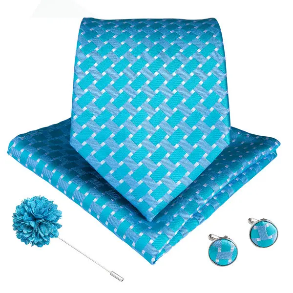 LDNX0068 10 видов стилей, бирюзовые полосатые клетчатые галстуки в горошек с цветочным принтом, мужские галстуки с носовыми запонками, брошь, шелковый галстук, жаккардовые тканые галстуки для мужчин, свадебные галстуки - Цвет: LDNX0068