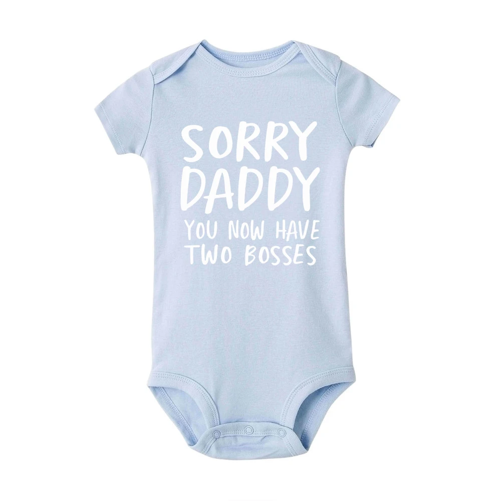 R090-SRPLB- Sorry Daddy you now have two Boys детские комбинезоны с печатью летняя одежда для малышей комбинезон для новорожденных мальчиков и девочек - Цвет: R090-SRPLB-