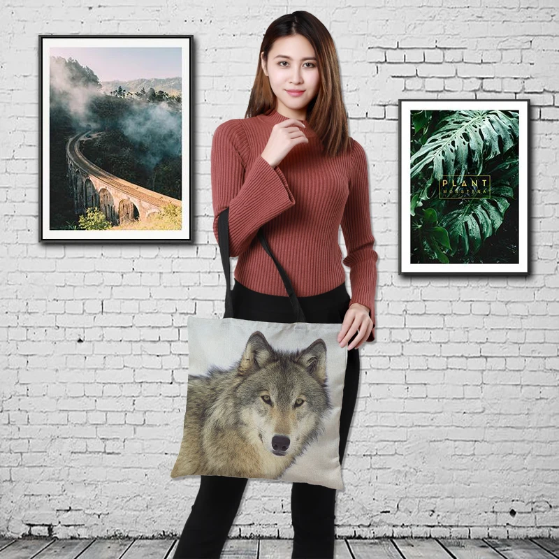 Женская сумка тоут SNOWWOLF льняная многоразовая для покупок через плечо с масляной