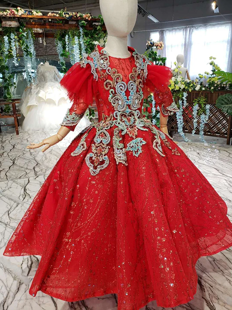 LSS521t красные Винтажные Платья с цветочным узором для девочек на свадьбу бальное