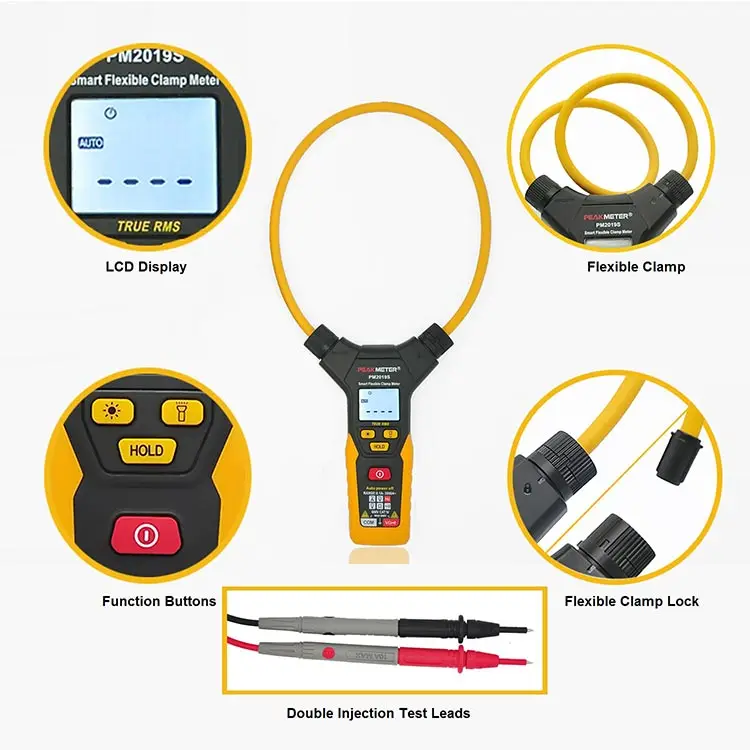 PEAKMETER PM2019S Смарт AC цифровой гибкий клещи 3000A ток мультиметр Напряжение частота тестер амперметрический зажим