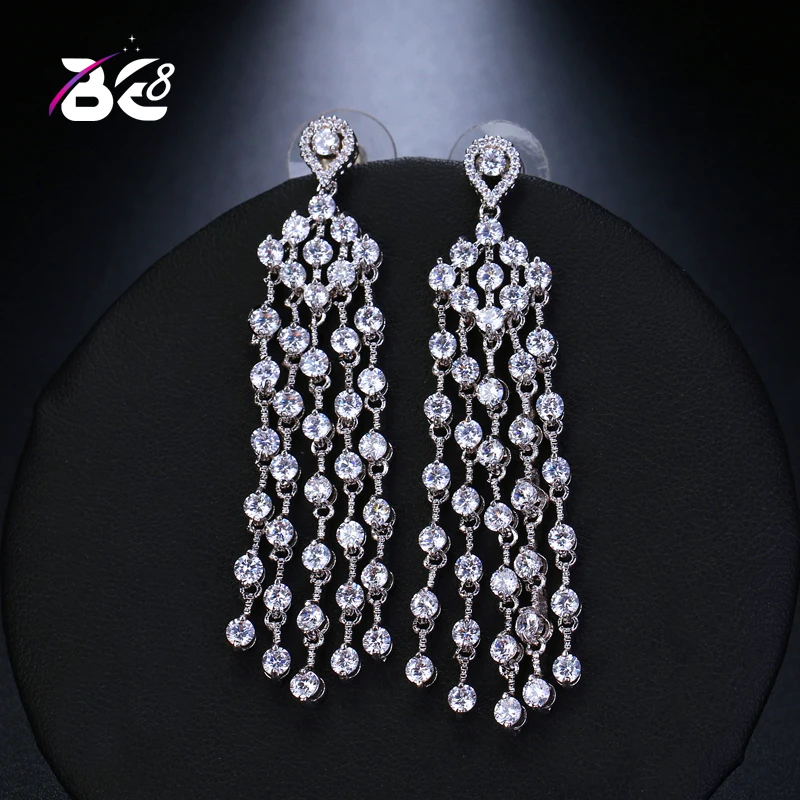 

Be 8 2018 Summer Style AAA+ Cubic Zirconia Long Tassel Earrings for Women Big Fashion Statement Dangle Earring E495
