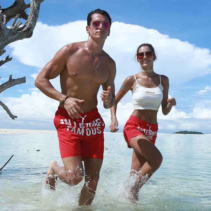 

2019 Trend couple vacation beach shorts cool black red swimwear men board leisure panties men swimsuits sunga surf swim trunk