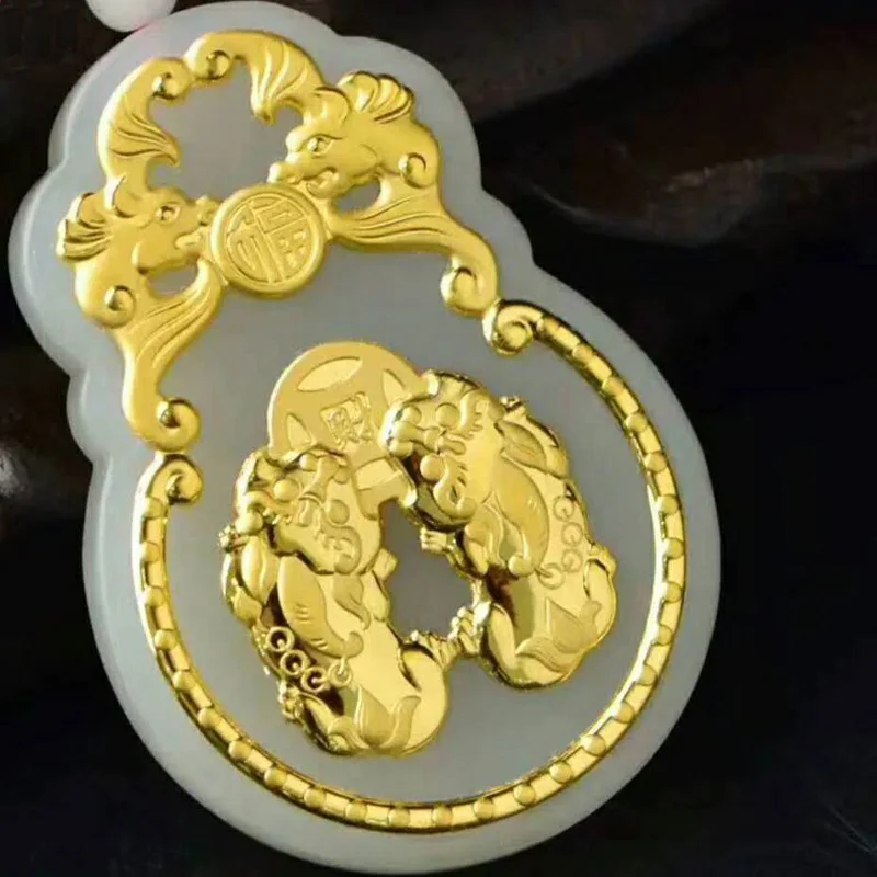 Золотая подвеска HeTian Jade Brave BODIES ожерелье летучая мышь из нефрита 24 K китайские