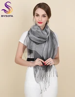 new elegant organza silk scarf shawl fashion 100 mulberry silk silver grey female long scarves autumn winter ladies tassel cape