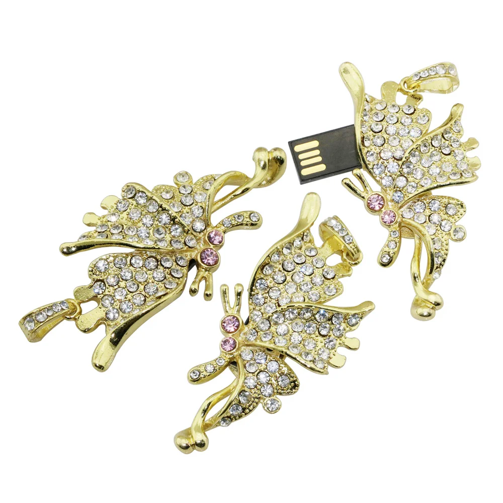 Кристалл Цепочки и ожерелья бабочка USB Flash Drive 4 ГБ 8 16 32 64 мини накопитель
