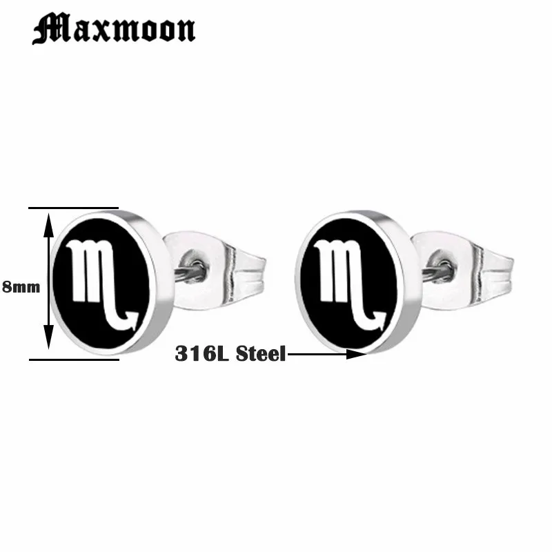 Maxmoon 1Pair Zodiac Scorpio Earrings Signs 12 Constellation Simple Horoscope Astrology Disc Galaxy Star Stud | Украшения и