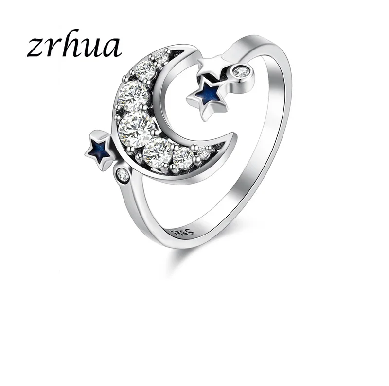 ZRHUA, новинка, хит, Винтажные Ювелирные изделия, 925 пробы, серебро, австрийский кристалл, звезда, сердце, кольца на палец, для женщин, девушек, персонализированные, вечерние, подарки