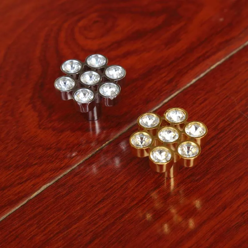 Ручки в форме цветка сливы ручки для ящиков шкафов со стразами стеклянный