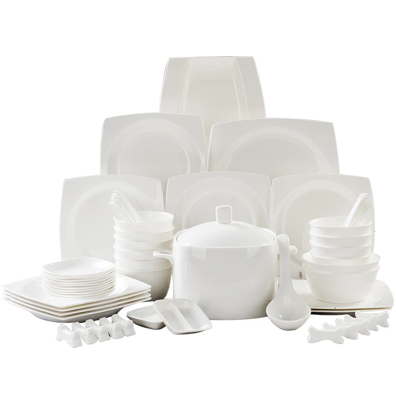 

56 head bone china tableware tableware bowl set dishes home plate combination fresh European dishes set