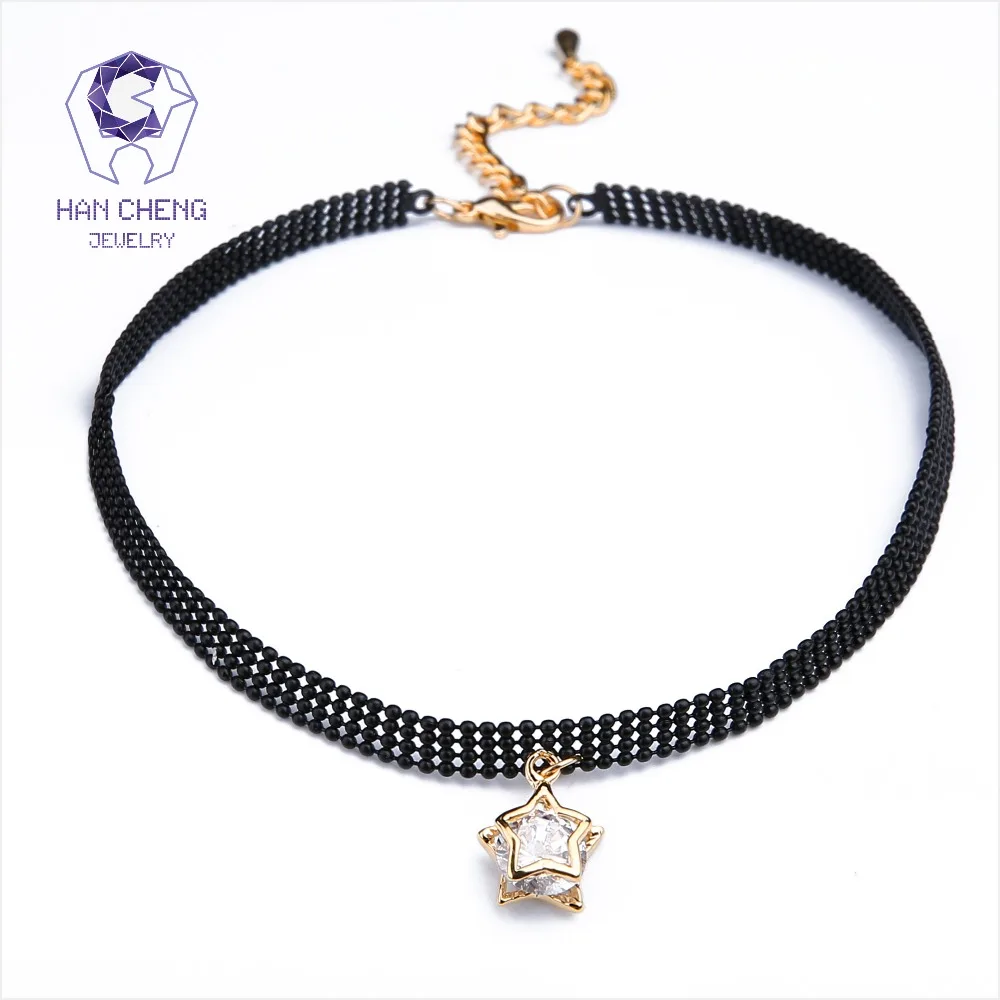 HanCheng New Fashion Black Beaded Belt Cage Clip Zircon Star Choker Necklace Women Necklaces Golden Metal collar jewelry bijoux | Украшения