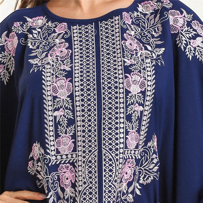 Роскошные вышитые турецкого исламского Костюмы Ice Silk изящный темно синий