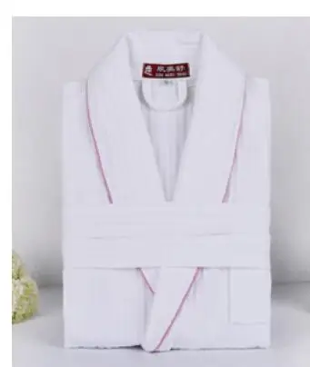 pink border white Осень чистый хлопок, простой цветной халат, халат унисекс размера плюс, пижама, комплект одежды для сауны, вафельная ночная рубашка, одежда для сна - Цвет: pink border white