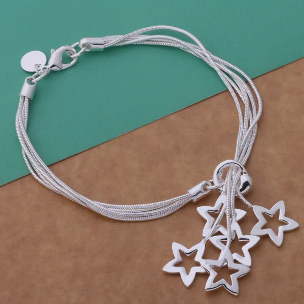 Классический красивый браслет со звездами и бусинами посеребренный 925 пробы